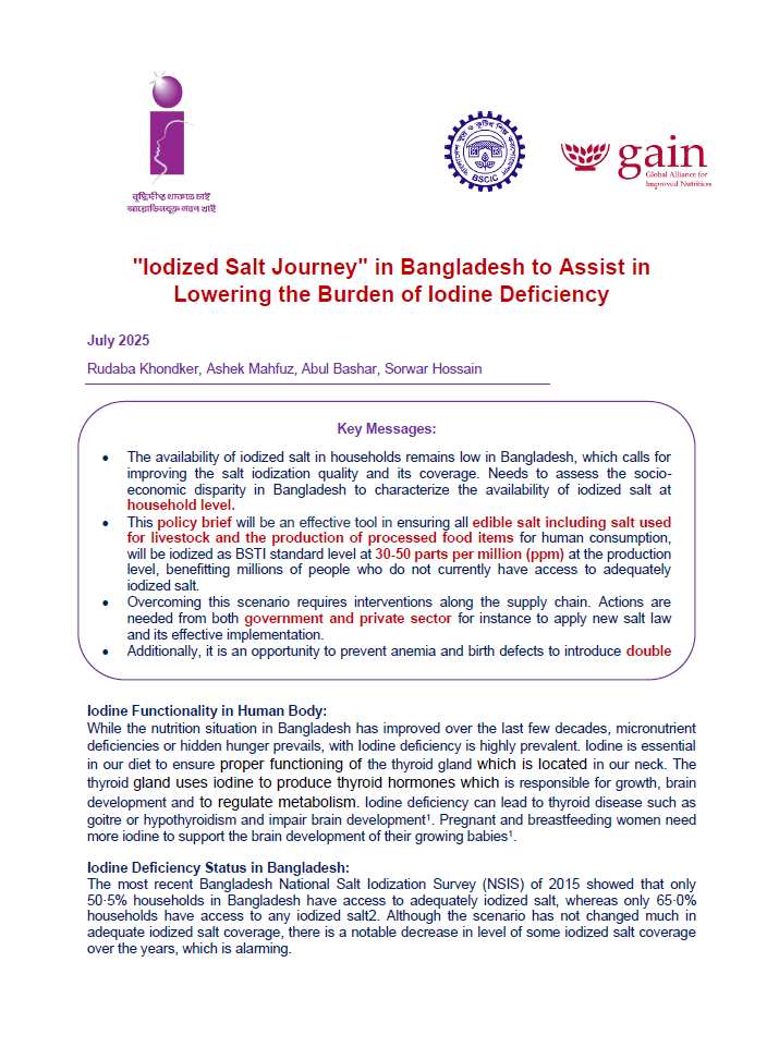 "Iodized Salt Journey" in Bangladesh to Assist in Lowering the Burden of Iodine Deficiency